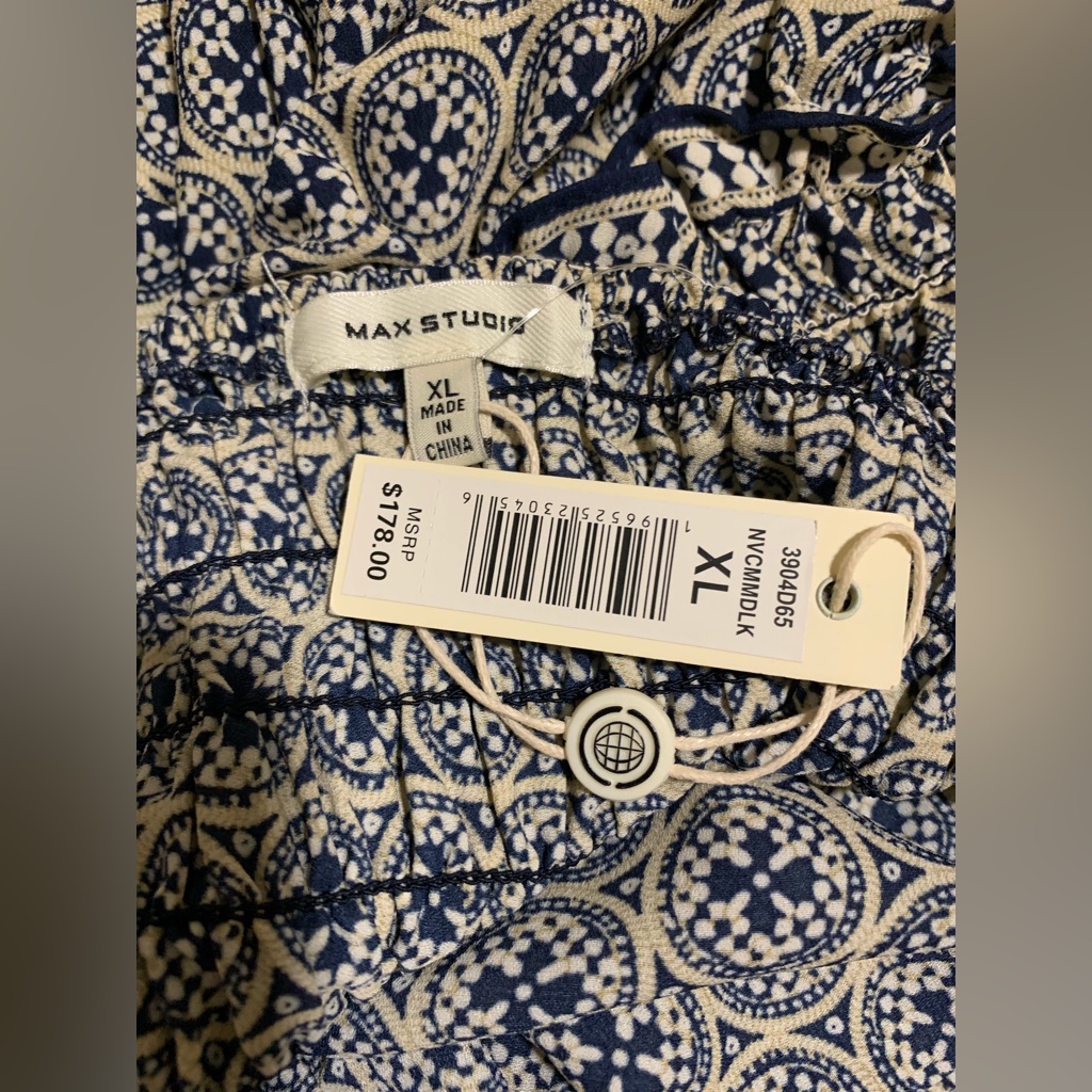 Nwt Max Studio Boho Tiered Halter Maxi Dress, Xl Geometric Print Ruffle Straps — image 8 of 8